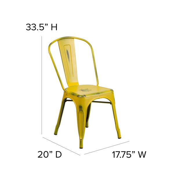 Distressed Yellow Metal Indoor-Outdoor Stackable Chair