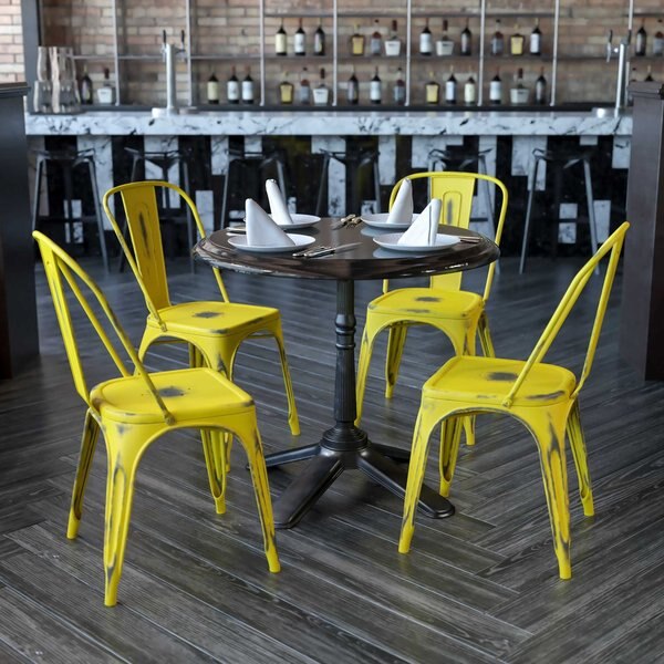 Distressed Yellow Metal Indoor-Outdoor Stackable Chair