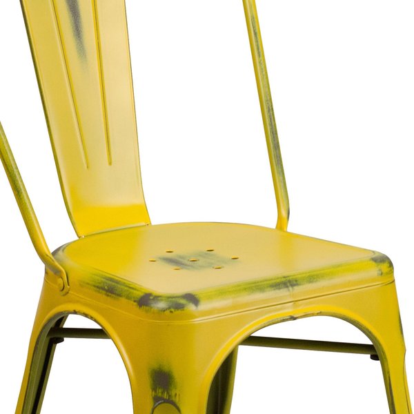 Distressed Yellow Metal Indoor-Outdoor Stackable Chair