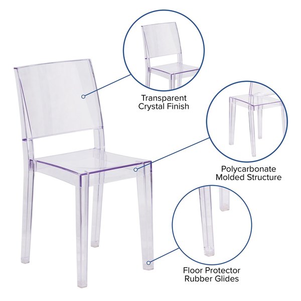 Phantom Series Transparent Stacking Side Chair, PK4