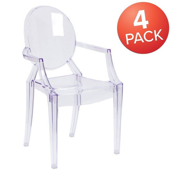 Max 4 Pack Ghost Chair with Arms in Transparent Crystal