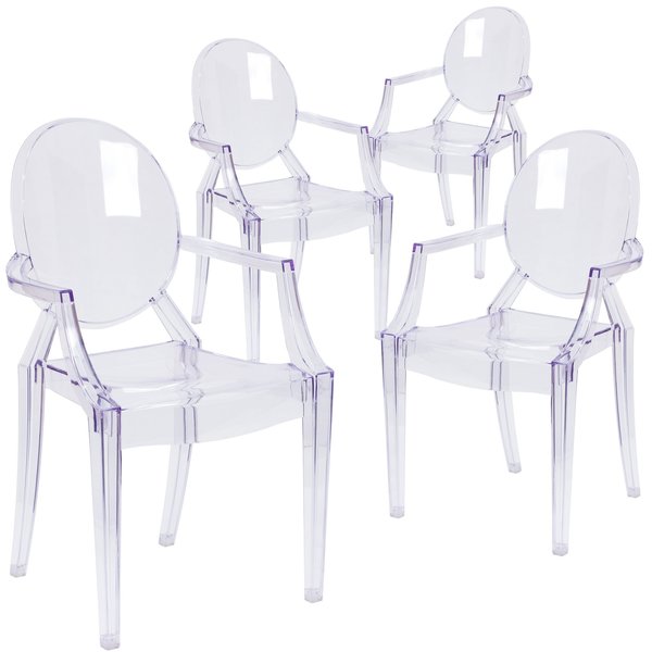 Max 4 Pack Ghost Chair with Arms in Transparent Crystal