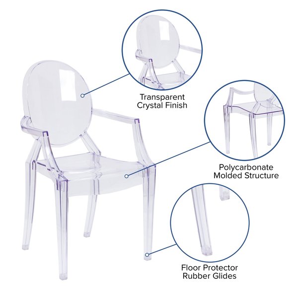 Max 4 Pack Ghost Chair with Arms in Transparent Crystal