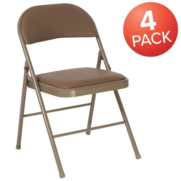 HERCULES Series Double Braced Beige Vinyl Folding Chair