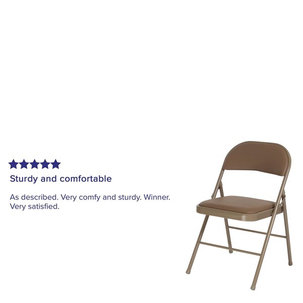 HERCULES Series Double Braced Beige Vinyl Folding Chair