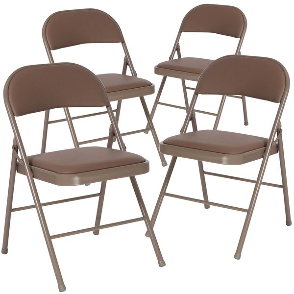 HERCULES Series Double Braced Beige Vinyl Folding Chair