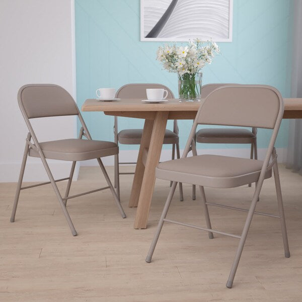 HERCULES Series Double Braced Gray Vinyl Folding Chair