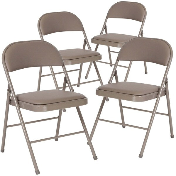 HERCULES Series Double Braced Gray Vinyl Folding Chair