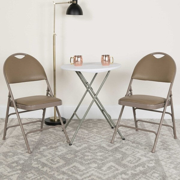 Beige Vinyl Folding Chair