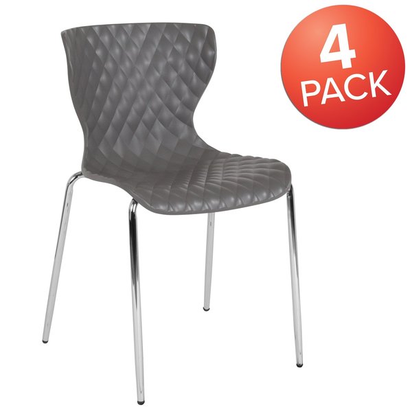 Lowell Contemporary Design Gray Plastic Stack Chair, PK4