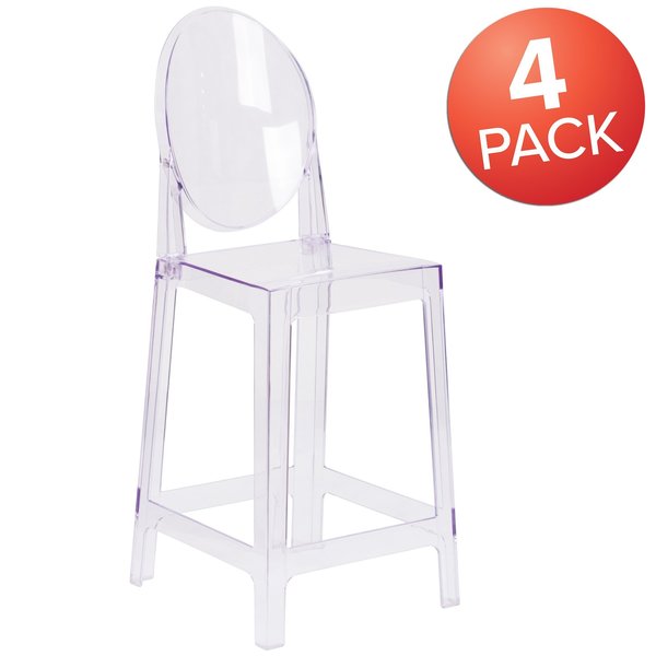 4PK Ghost Counter Stool with Oval Back in Crystal