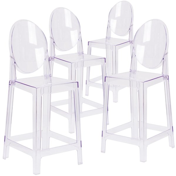 4PK Ghost Counter Stool with Oval Back in Crystal