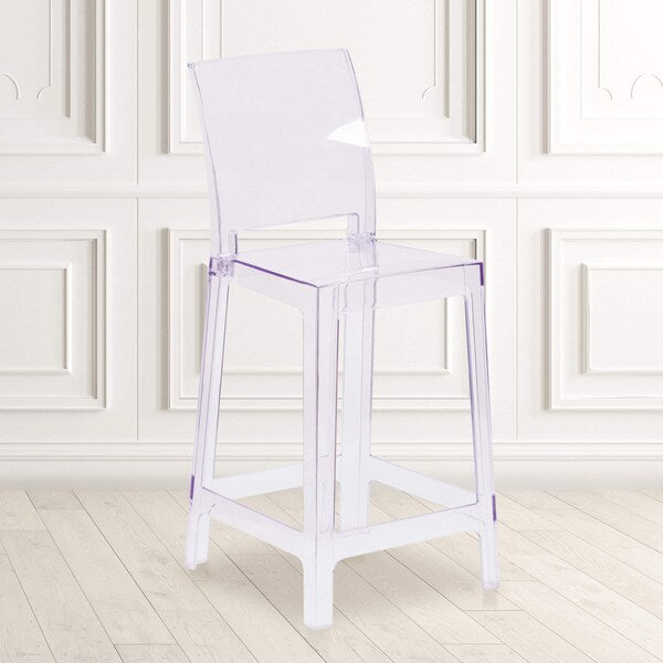 Ghost Counter Stool with Square Back in Transparent Crystal