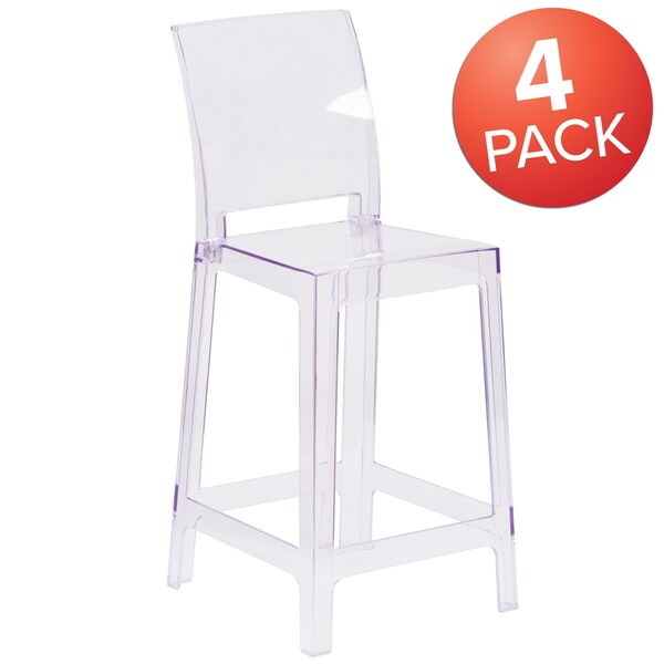 Ghost Counter Stool with Square Back in Transparent Crystal