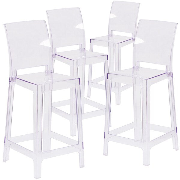 Ghost Counter Stool with Square Back in Transparent Crystal