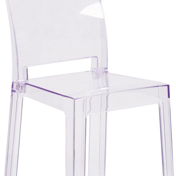 Ghost Counter Stool with Square Back in Transparent Crystal