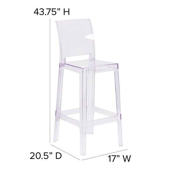 Ghost Barstool with Square Back in Transparent Crystal
