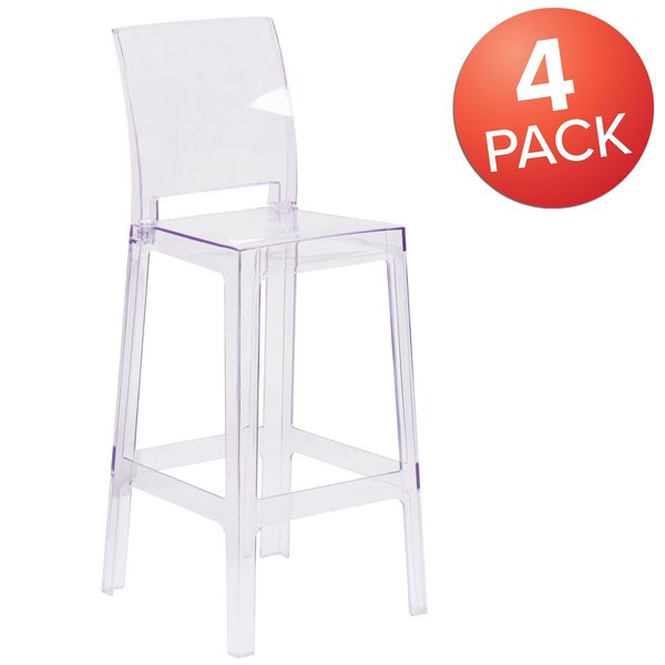 Ghost Barstool with Square Back in Transparent Crystal