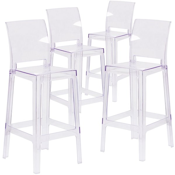 Ghost Barstool with Square Back in Transparent Crystal
