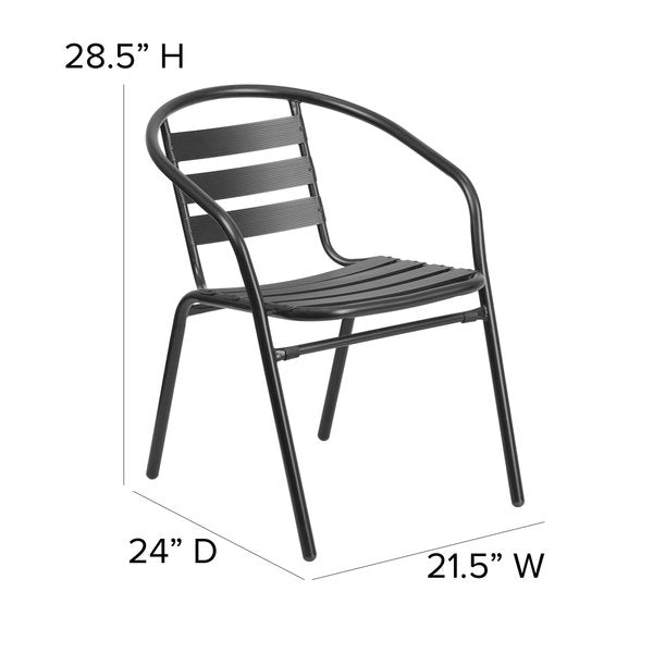 Lila 4 Pack Black Metal Restaurant Stack Chair with Aluminum Slats