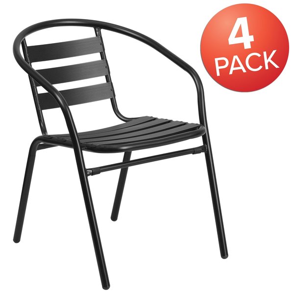 Lila 4 Pack Black Metal Restaurant Stack Chair with Aluminum Slats
