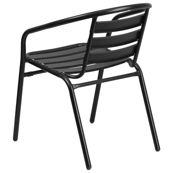 Lila 4 Pack Black Metal Restaurant Stack Chair with Aluminum Slats