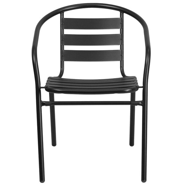 Lila 4 Pack Black Metal Restaurant Stack Chair with Aluminum Slats