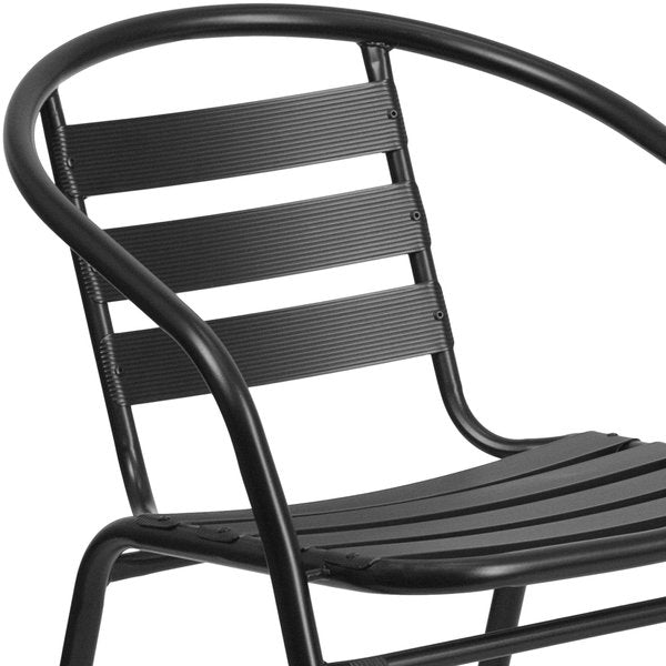 Lila 4 Pack Black Metal Restaurant Stack Chair with Aluminum Slats