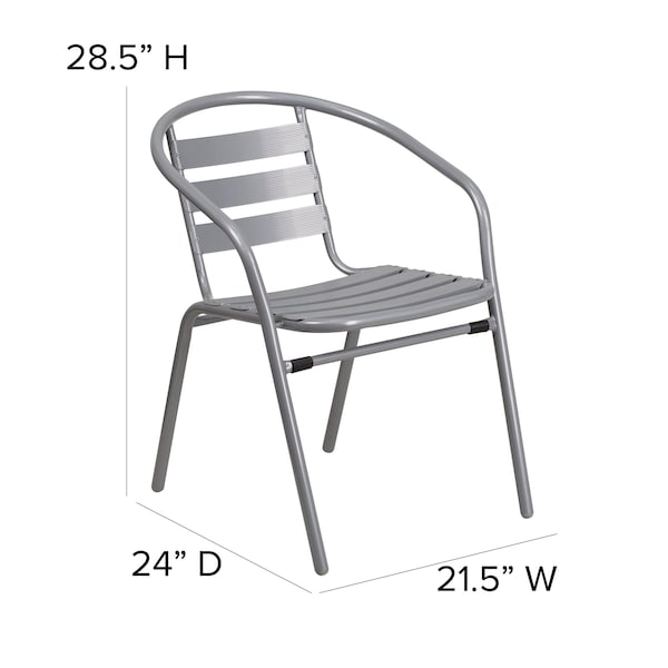 Lila 4 Pack Silver Metal Restaurant Stack Chair with Aluminum Slats