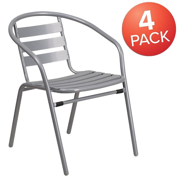 Lila 4 Pack Silver Metal Restaurant Stack Chair with Aluminum Slats