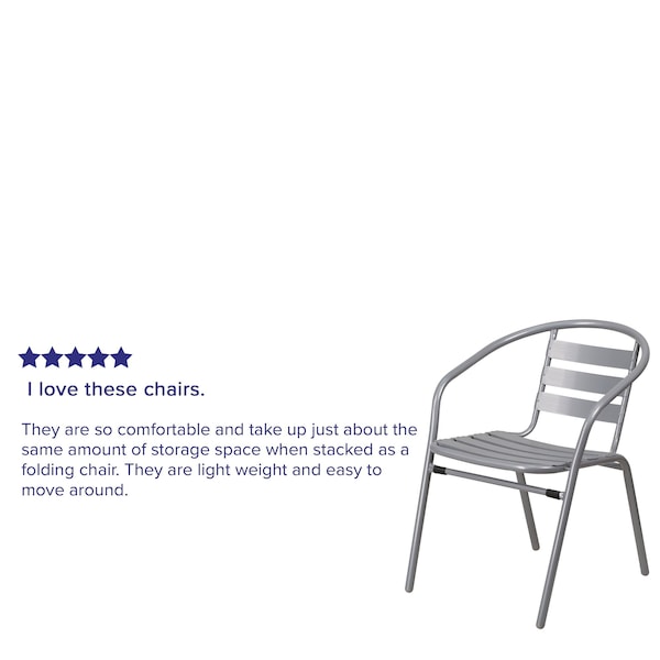 Lila 4 Pack Silver Metal Restaurant Stack Chair with Aluminum Slats