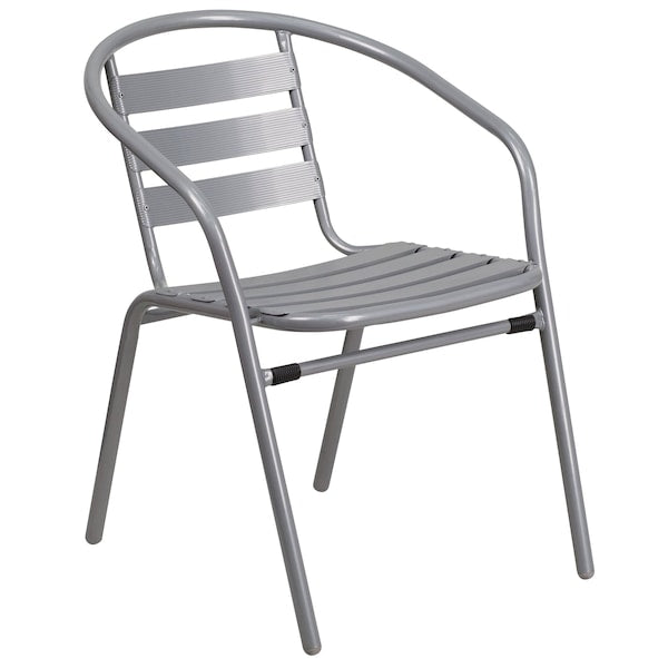 Lila 4 Pack Silver Metal Restaurant Stack Chair with Aluminum Slats