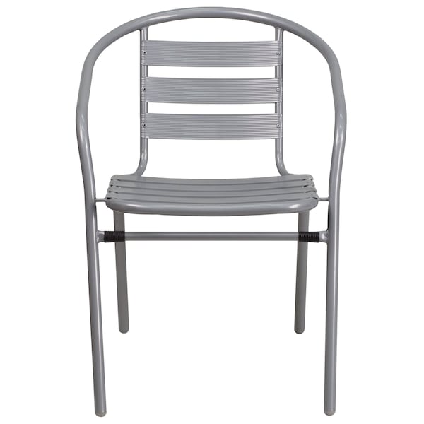 Lila 4 Pack Silver Metal Restaurant Stack Chair with Aluminum Slats