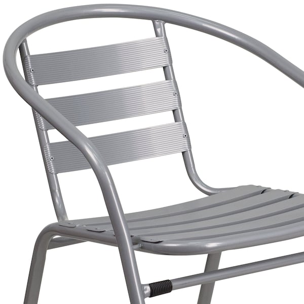 Lila 4 Pack Silver Metal Restaurant Stack Chair with Aluminum Slats