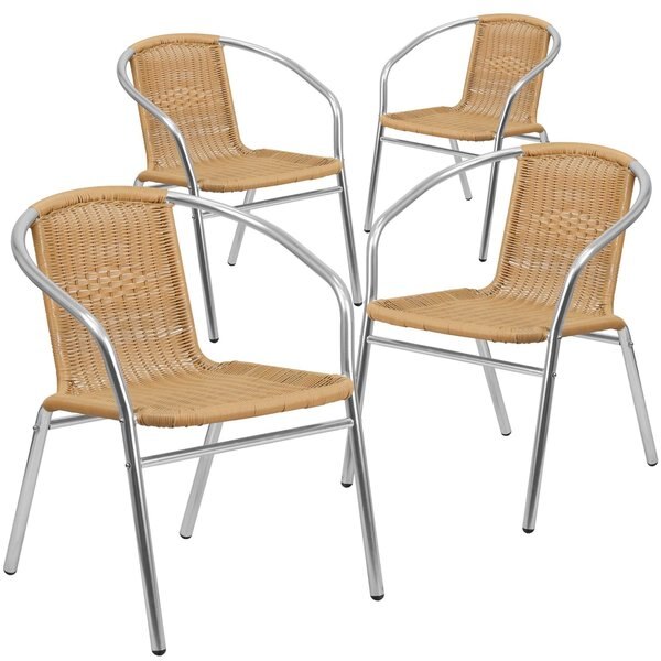4PK Commercial Aluminum & Beige Rattan Stack Chair