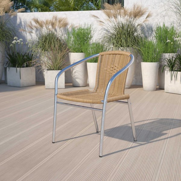 4PK Commercial Aluminum & Beige Rattan Stack Chair