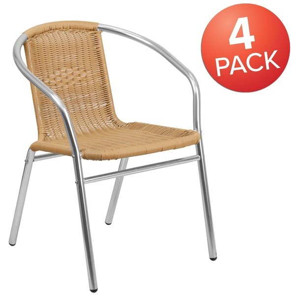 4PK Commercial Aluminum & Beige Rattan Stack Chair