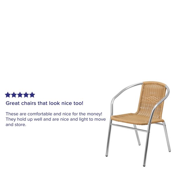 4PK Commercial Aluminum & Beige Rattan Stack Chair