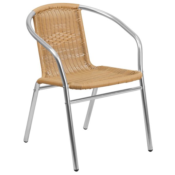 4PK Commercial Aluminum & Beige Rattan Stack Chair