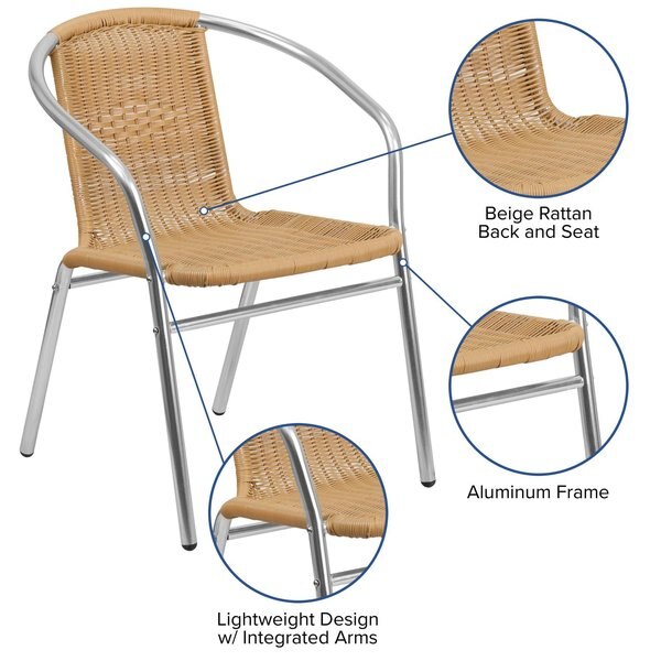 4PK Commercial Aluminum & Beige Rattan Stack Chair