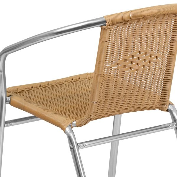 4PK Commercial Aluminum & Beige Rattan Stack Chair