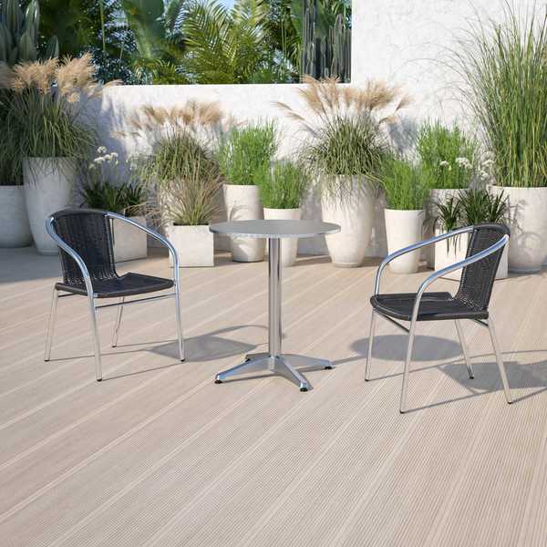 Commercial Aluminum and Black Rattan Stack Chair