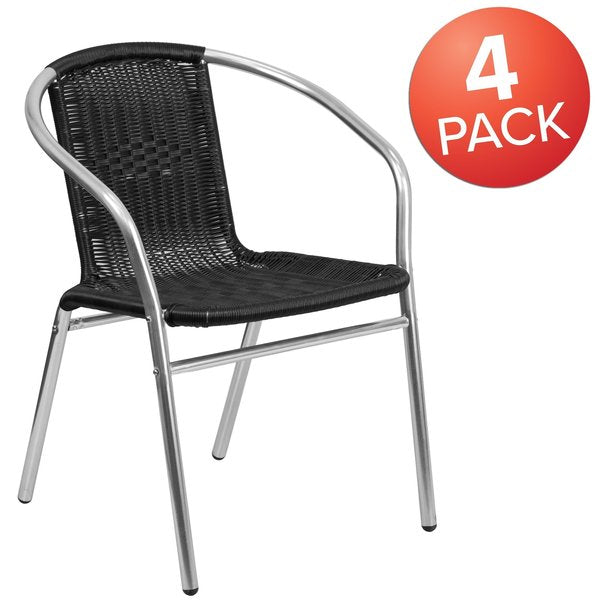 Commercial Aluminum and Black Rattan Stack Chair