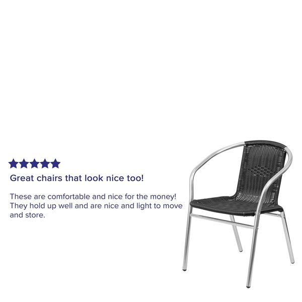 Commercial Aluminum and Black Rattan Stack Chair