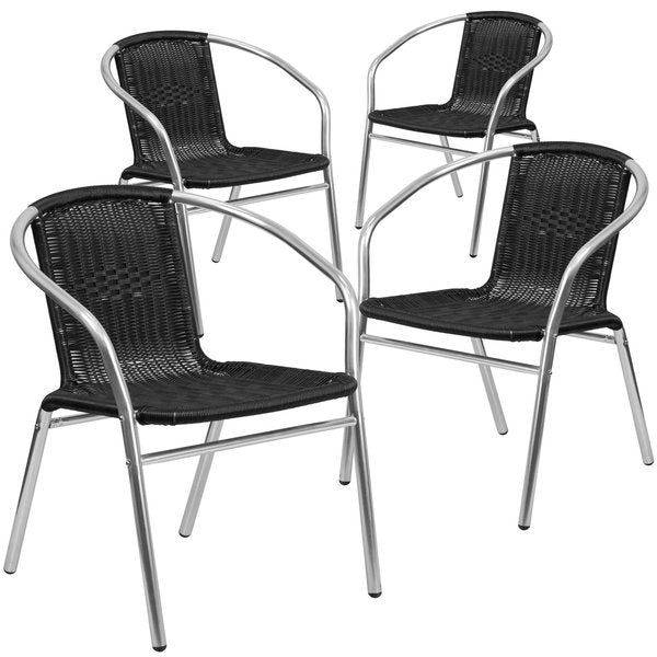 Commercial Aluminum and Black Rattan Stack Chair