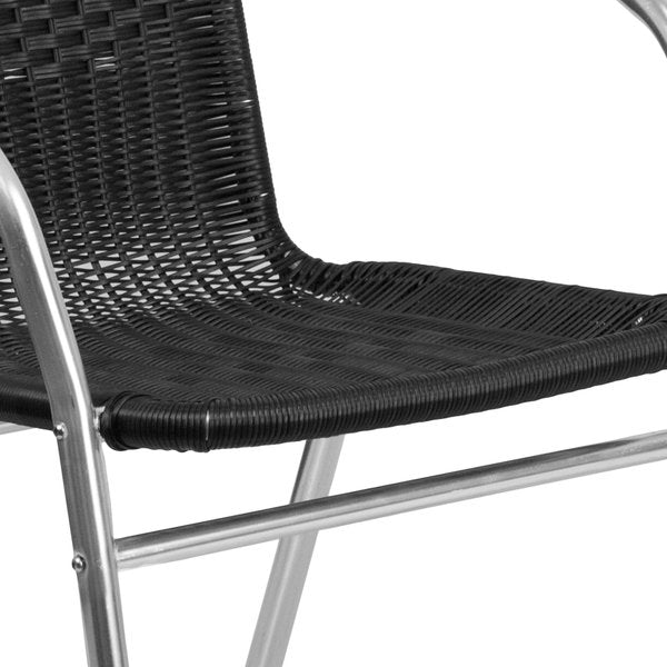 Commercial Aluminum and Black Rattan Stack Chair