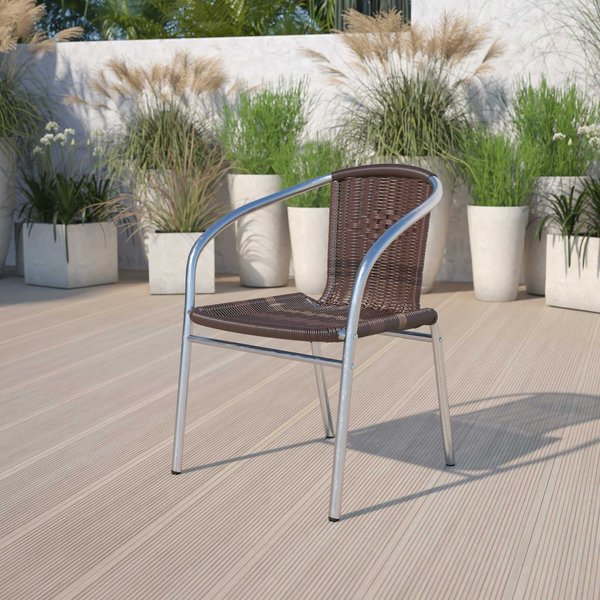 Commercial Aluminum & Dk Brown Rattan Stack Chair