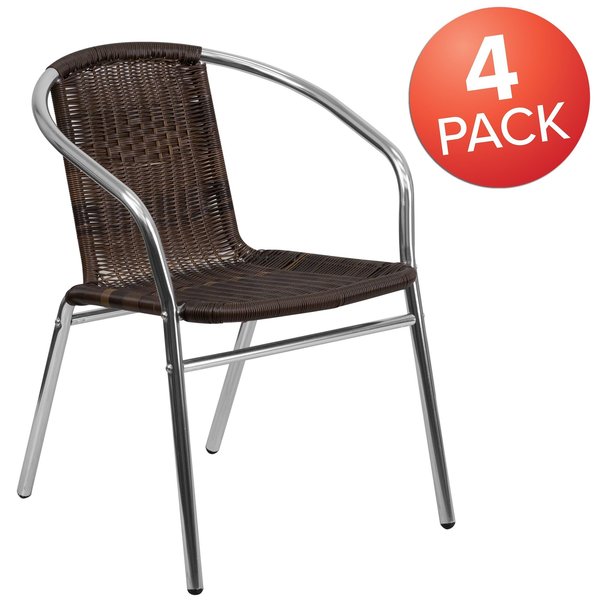 Commercial Aluminum & Dk Brown Rattan Stack Chair