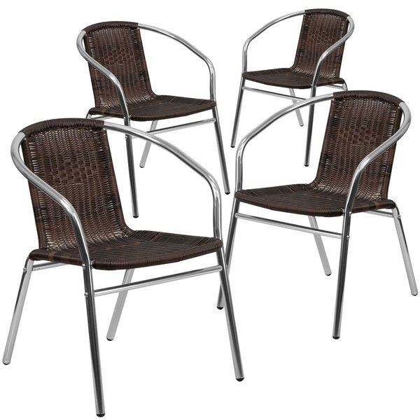 Commercial Aluminum & Dk Brown Rattan Stack Chair