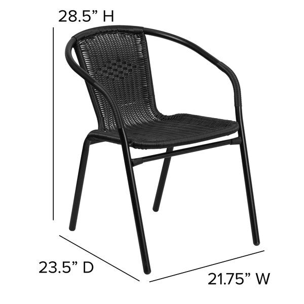Lila 4 Pack Black Rattan Indoor-Outdoor Restaurant Stack Chair